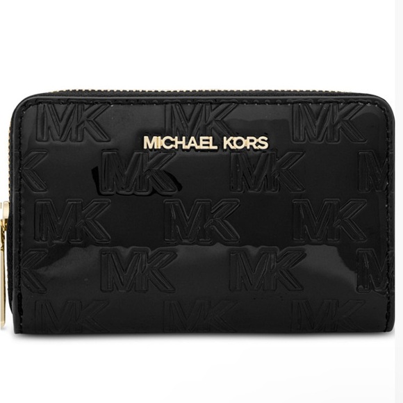 🖤MICHAEL KORS🖤Black Noir Jet Set Small Zip Around Card Case In Gift Box/NWT - Picture 1 of 9